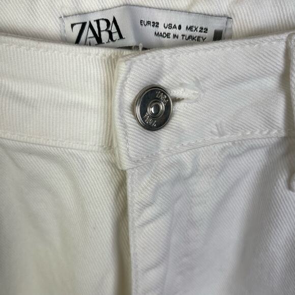 ZARA Womens Size 0 White Wide leg Jeans Mid-Rise Loose Fit Summer Raw Hem Denim - Picture 8 of 9